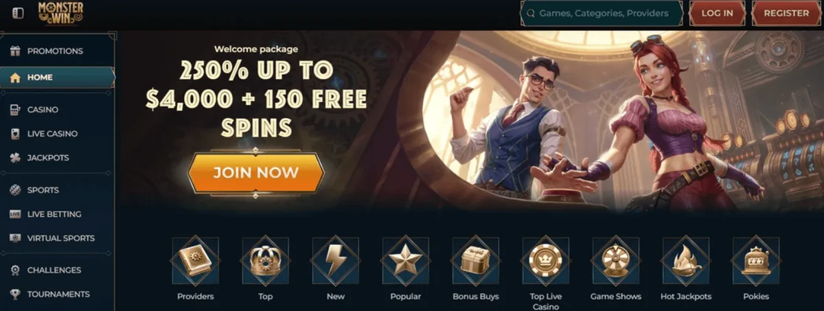 Monsterwin homepage kasyno bitcoin 2026